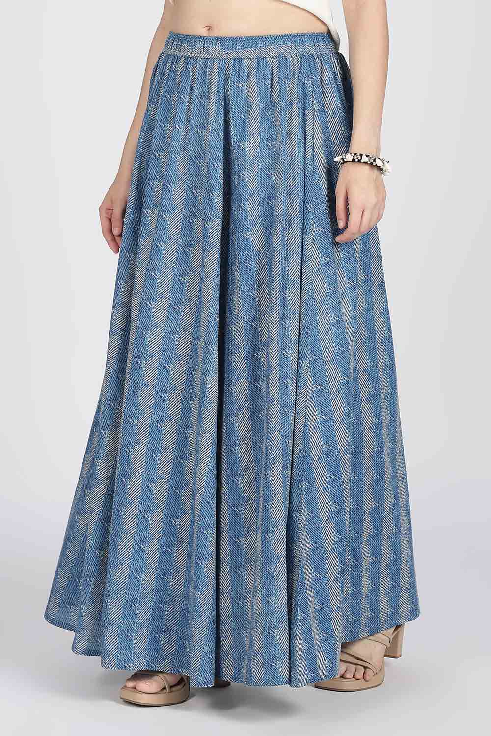 Mythri Women’s Cotton Blend Jaipur Print Skirt | Free Size Woven Full Skirt for Everyday Wear - Blue - SK05