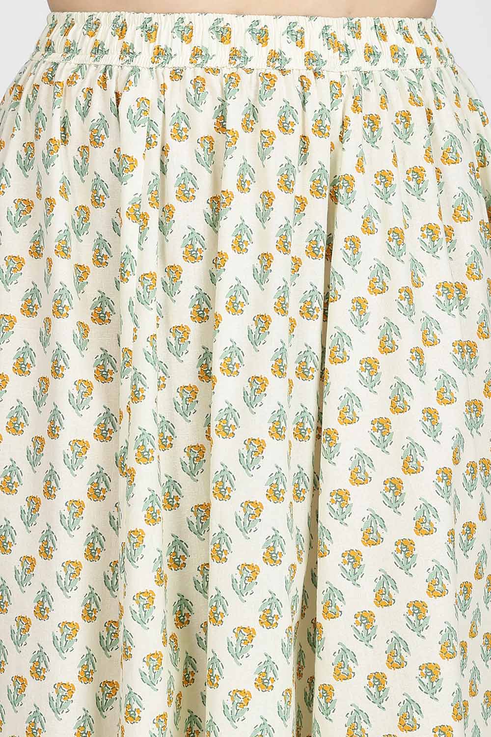 Mythri Women’s Cotton Blend Jaipur Print Skirt | Free Size Woven Full Skirt for Everyday Wear - Yellow - SK05