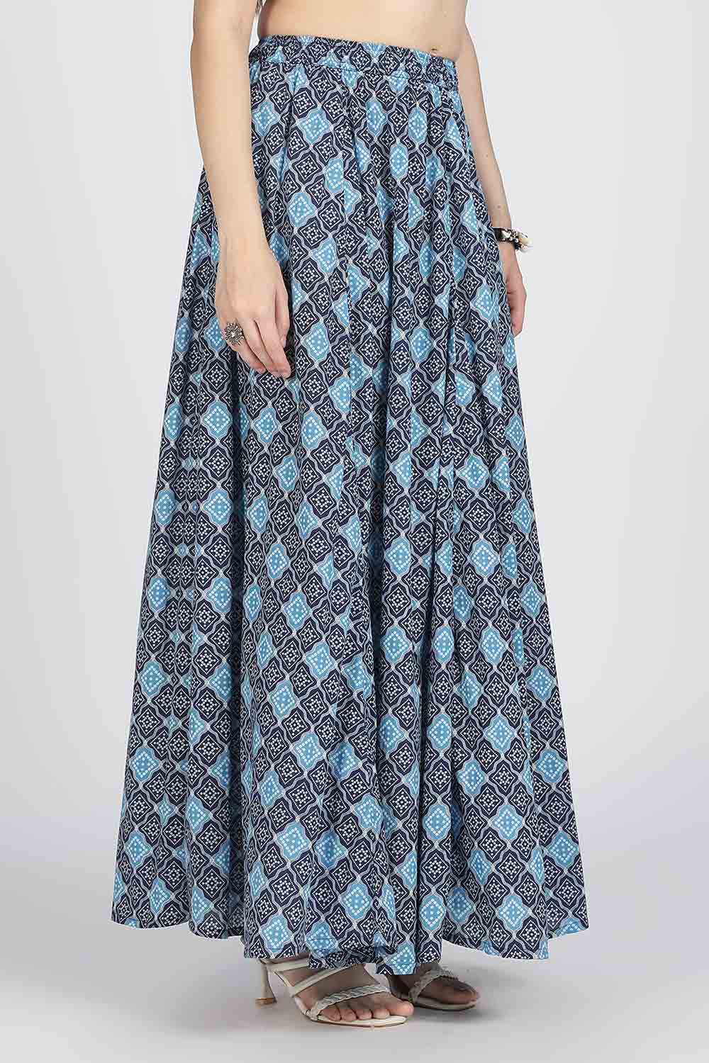 Mythri Women’s Cotton Blend Jaipur Print Skirt | Free Size Woven Full Skirt for Everyday Wear - Navy Blue - SK05