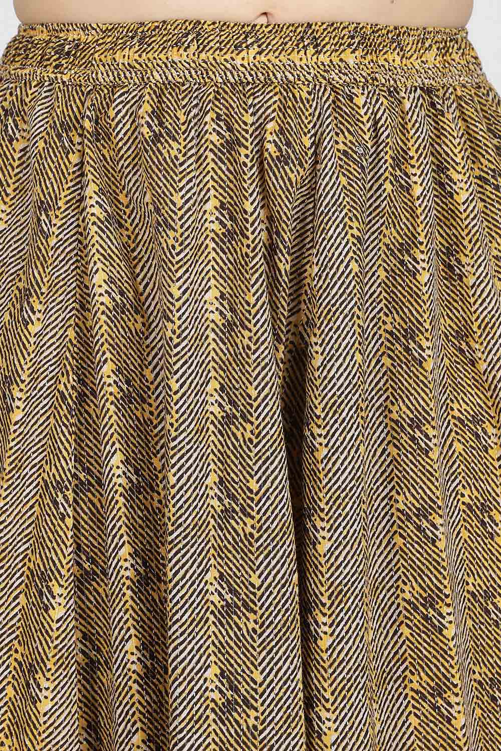 Mythri Women’s Cotton Blend Jaipur Print Skirt | Free Size Woven Full Skirt for Everyday Wear - Mustard - SK05