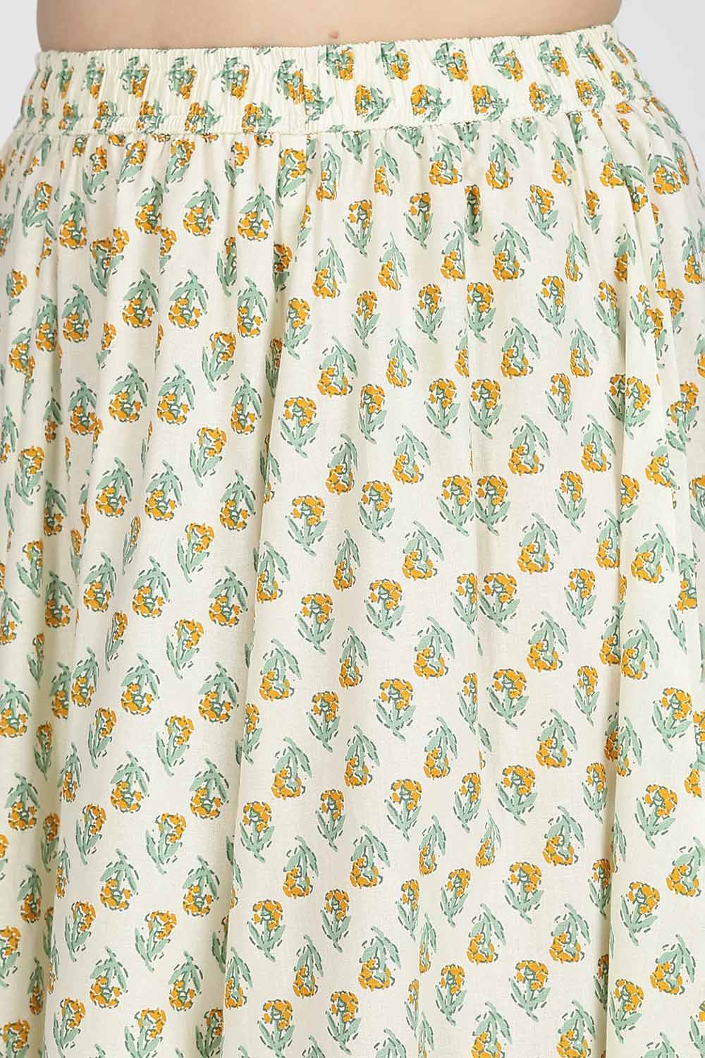 Mythri Women’s Cotton Blend Jaipur Print Skirt | Free Size Woven Full Skirt for Everyday Wear - Yellow - SK05