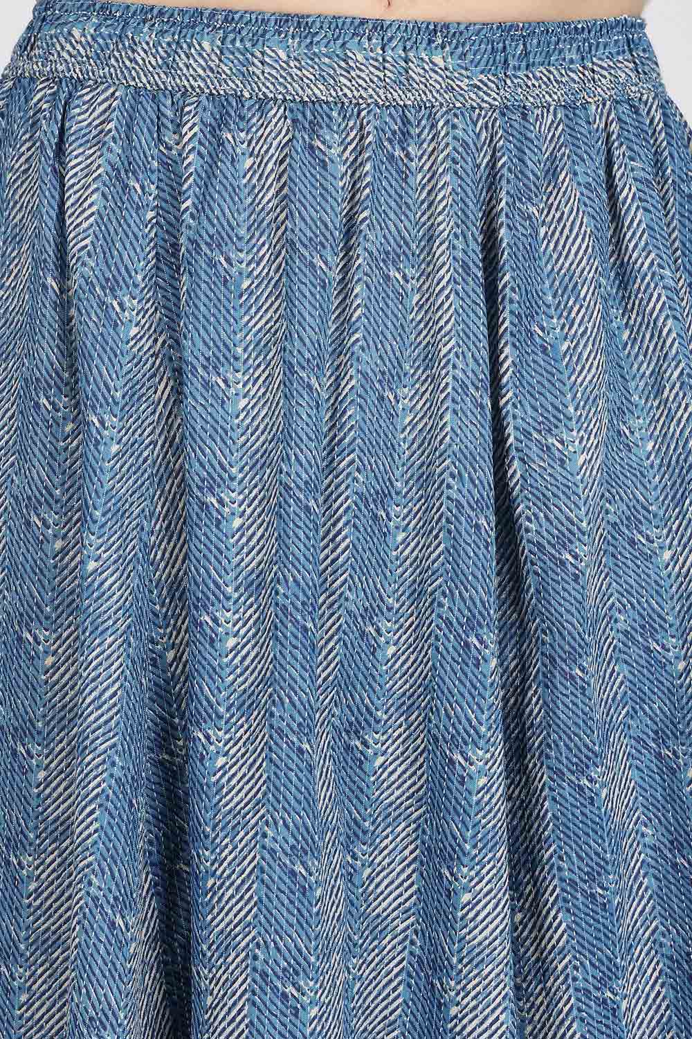 Mythri Women’s Cotton Blend Jaipur Print Skirt | Free Size Woven Full Skirt for Everyday Wear - Blue - SK05