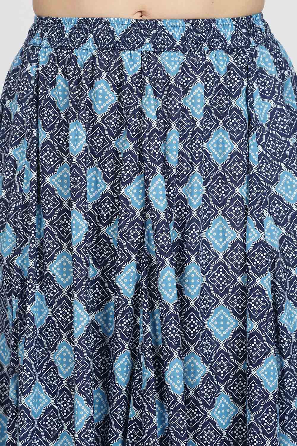 Mythri Women’s Cotton Blend Jaipur Print Skirt | Free Size Woven Full Skirt for Everyday Wear - Navy Blue - SK05