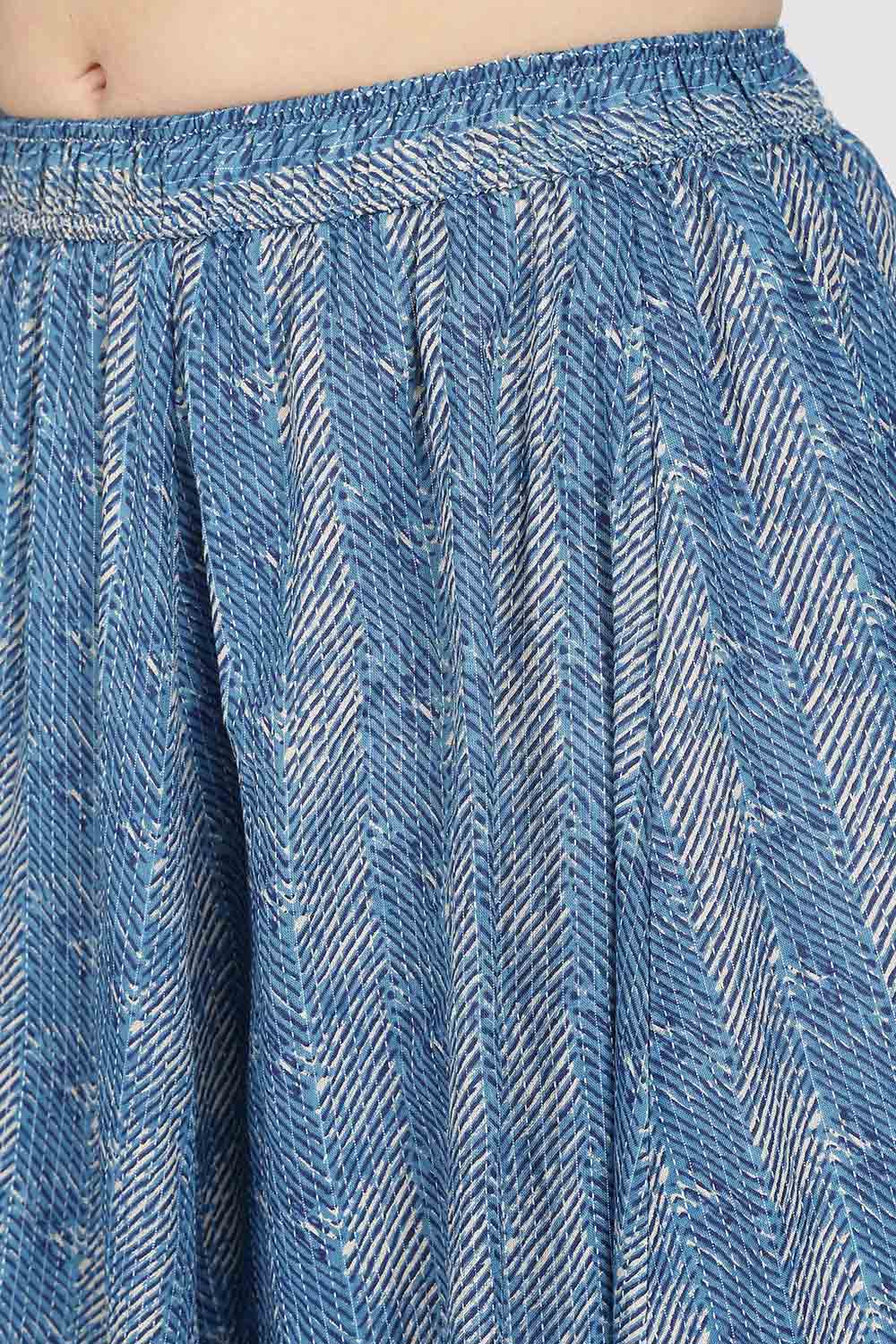 Mythri Women’s Cotton Blend Jaipur Print Skirt | Free Size Woven Full Skirt for Everyday Wear - Blue - SK05