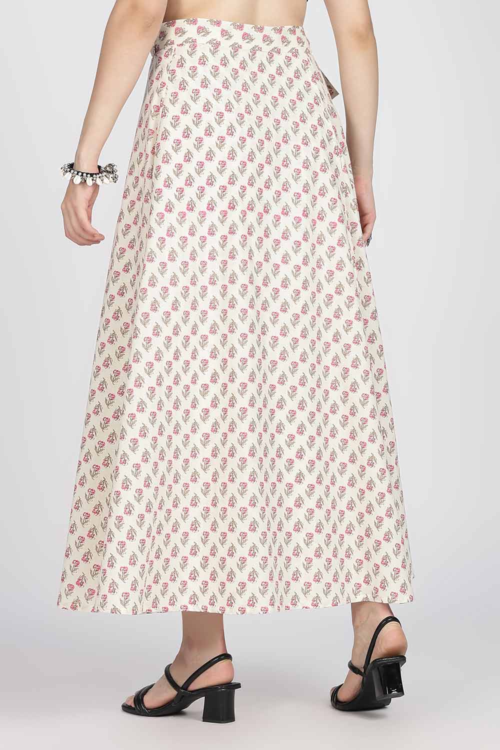 Mythri Women’s Cotton Blend Wrap Skirt with Tie Up Skirt | Free Size Regular Fit Woven Skirt for Daily Wear - Pink - SK07