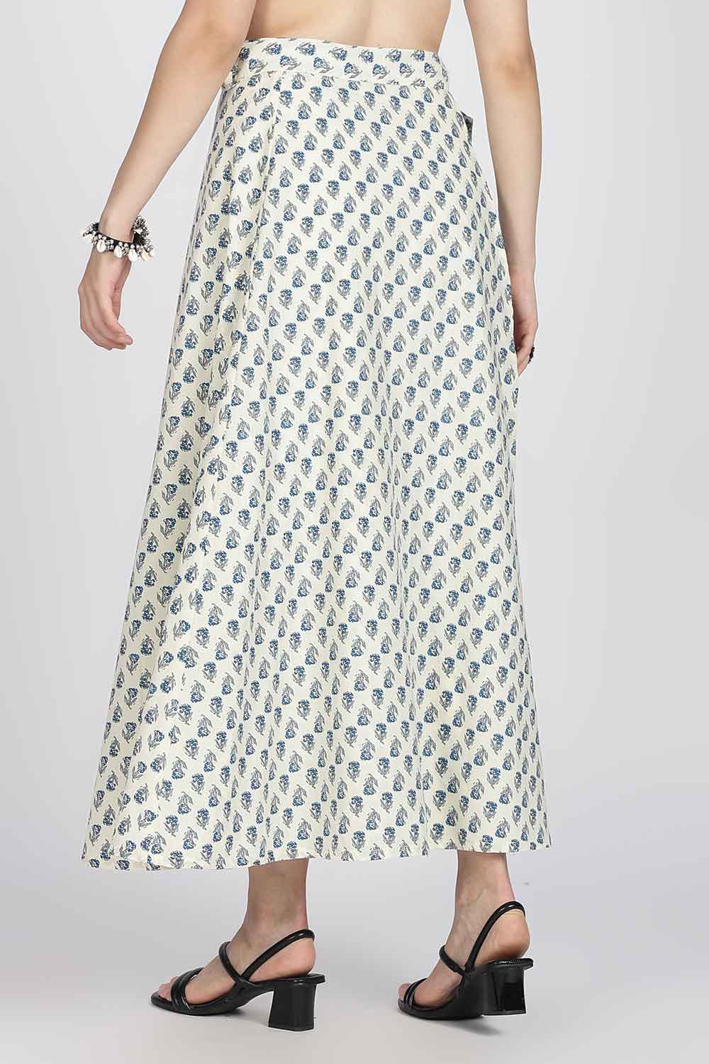 Mythri Women’s Cotton Blend Wrap Skirt with Tie Up Skirt | Free Size Regular Fit Woven Skirt for Daily Wear - Blue - SK07