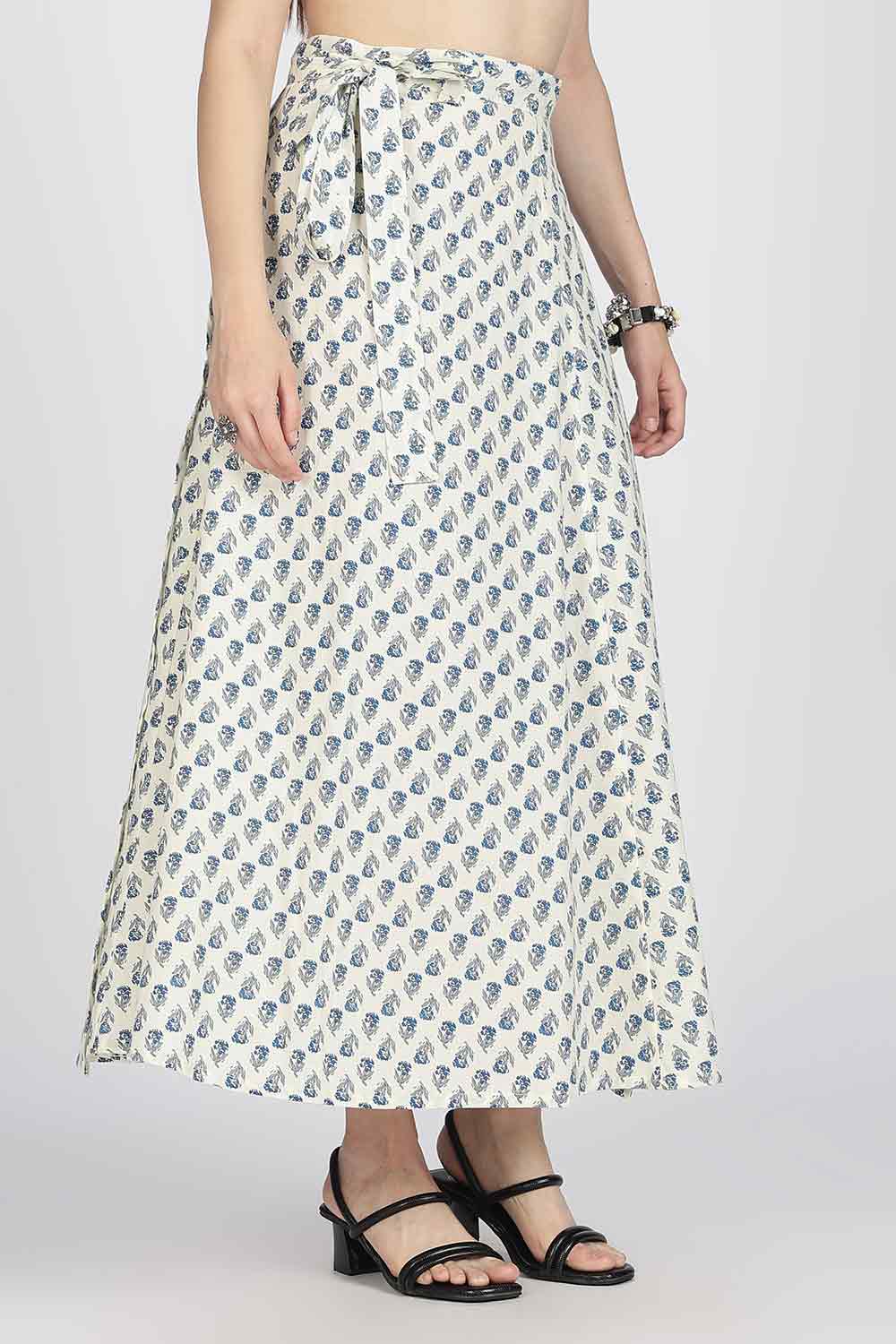 Mythri Women’s Cotton Blend Wrap Skirt with Tie Up Skirt | Free Size Regular Fit Woven Skirt for Daily Wear - Blue - SK07