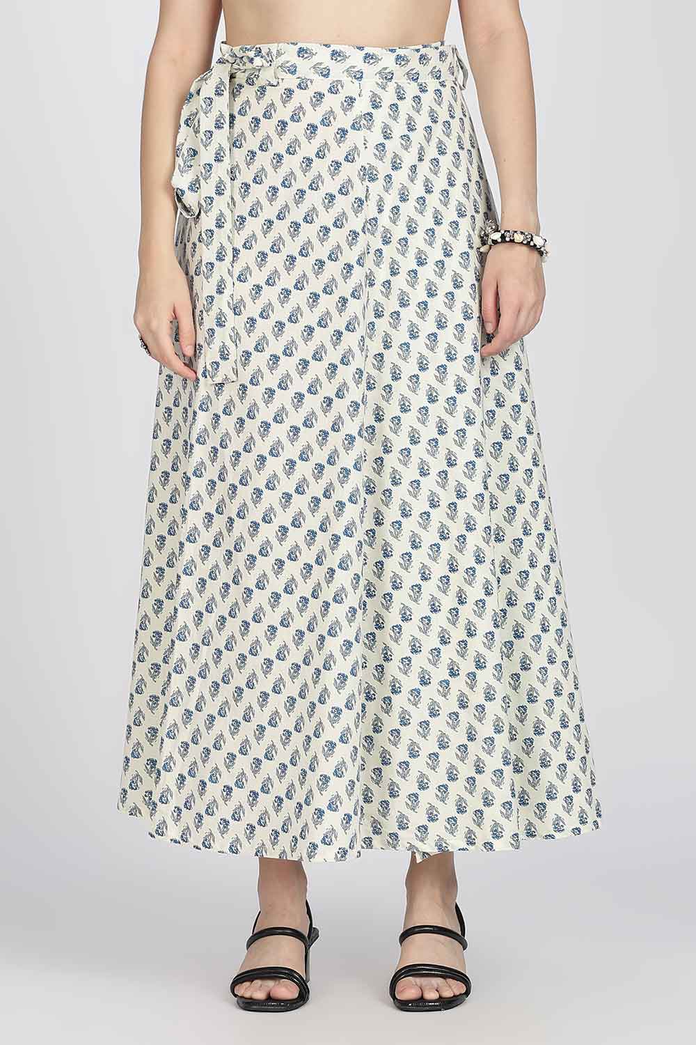 Mythri Women’s Cotton Blend Wrap Skirt with Tie Up Skirt | Free Size Regular Fit Woven Skirt for Daily Wear - Blue - SK07