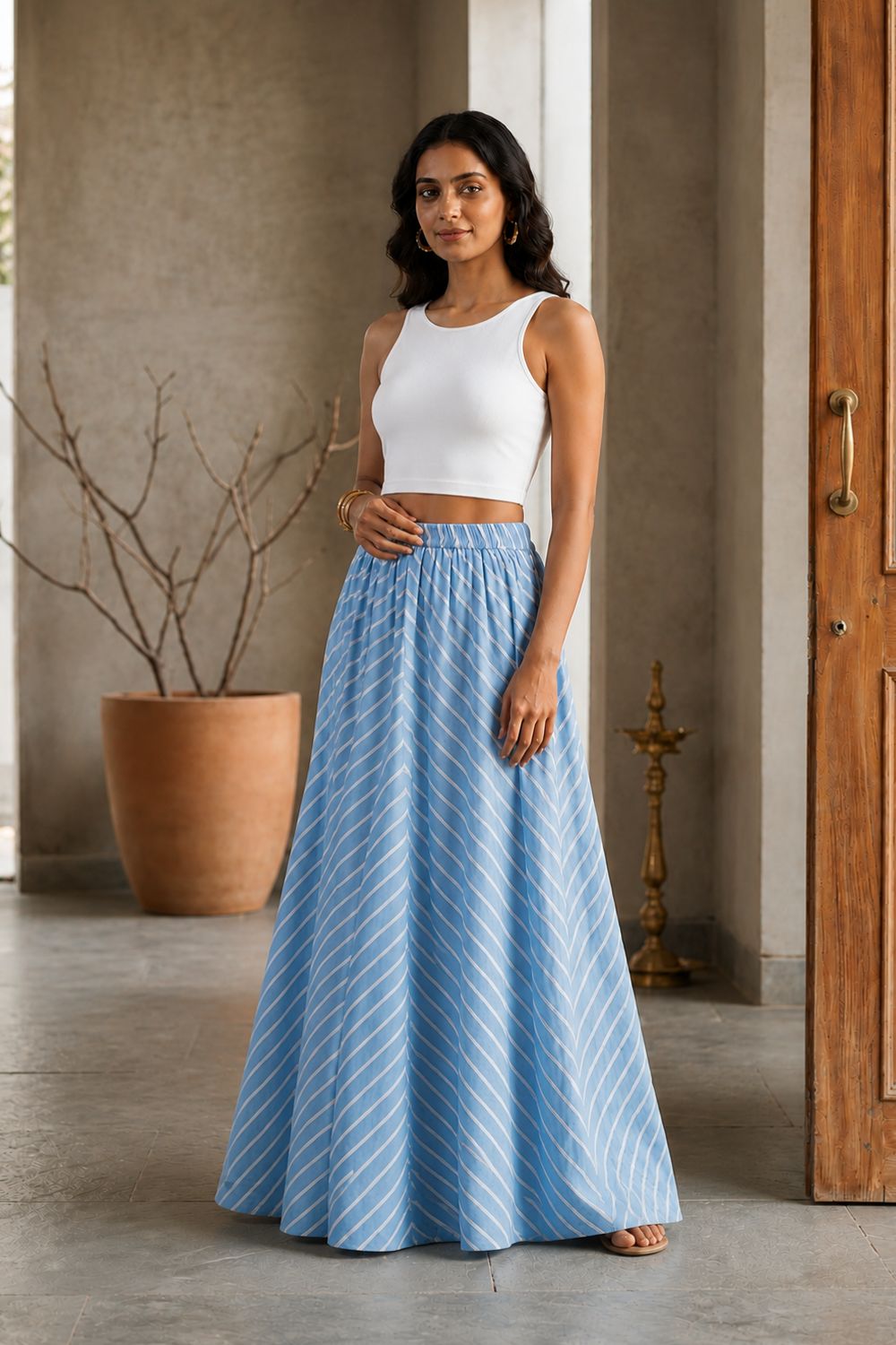 Mythri Women's Leheriya Print Cotton Long Skirt – Flared Ethnic Maxi Skirt for Women - SK05