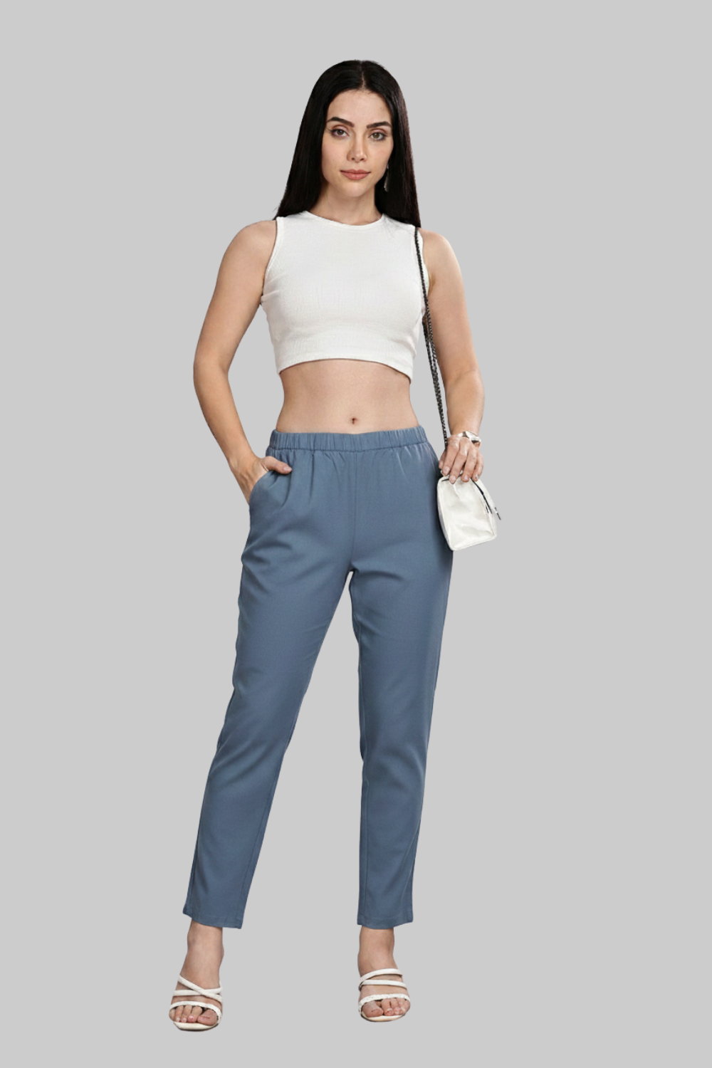 Mythri Women’s Straight Cotton-Blend Pants | Soft Handfeel, Drawstring Waist & Hem Slit - P002