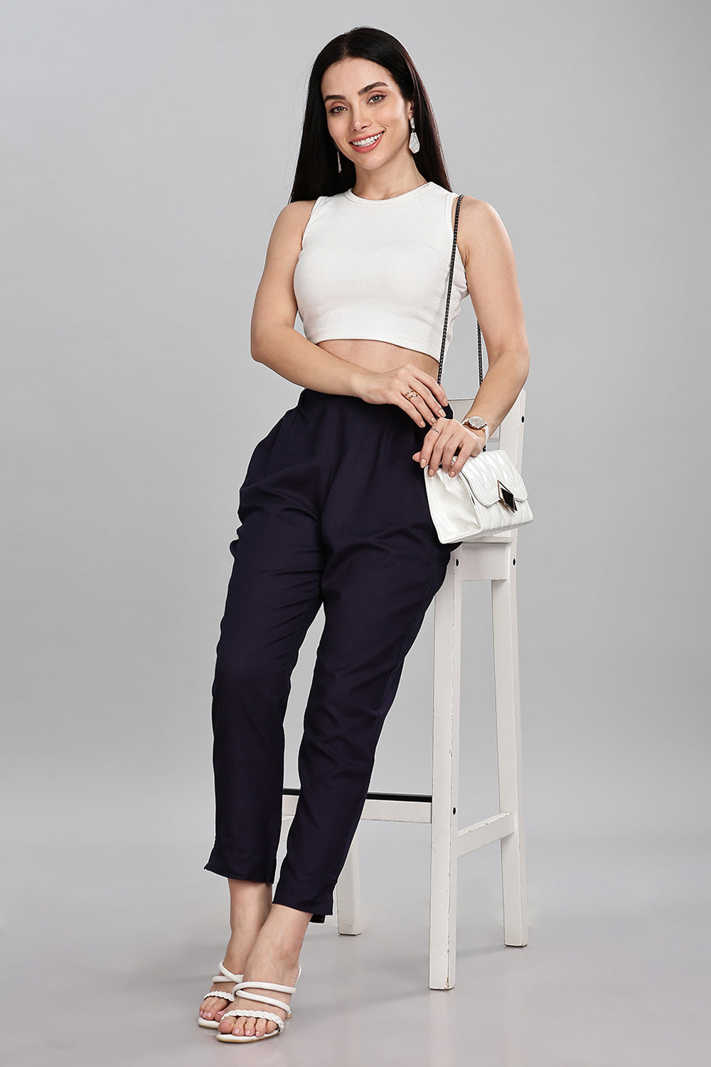 Mythri Women’s Straight Cotton-Blend Pants | Soft Handfeel, Drawstring Waist & Hem Slit - P002