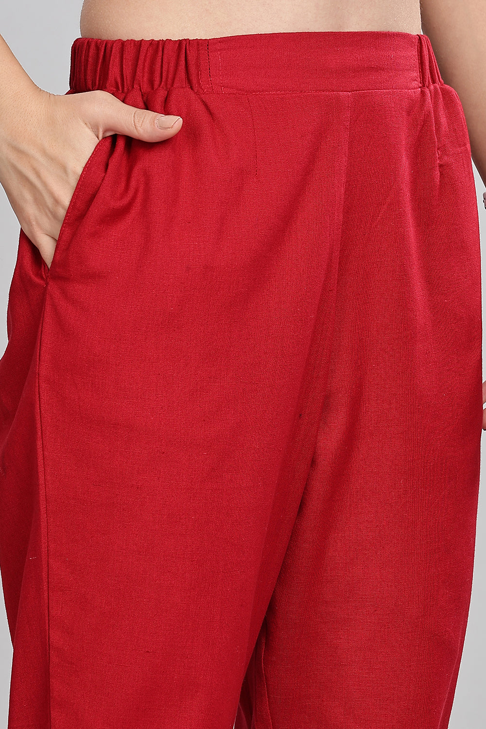 Mythri Women’s Straight Cotton-Blend Pants | Soft Handfeel, Drawstring Waist & Hem Slit - P002