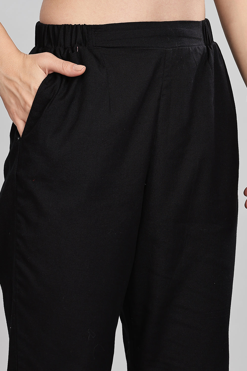 Mythri Women’s Straight Cotton-Blend Pants | Soft Handfeel, Drawstring Waist & Hem Slit - P002