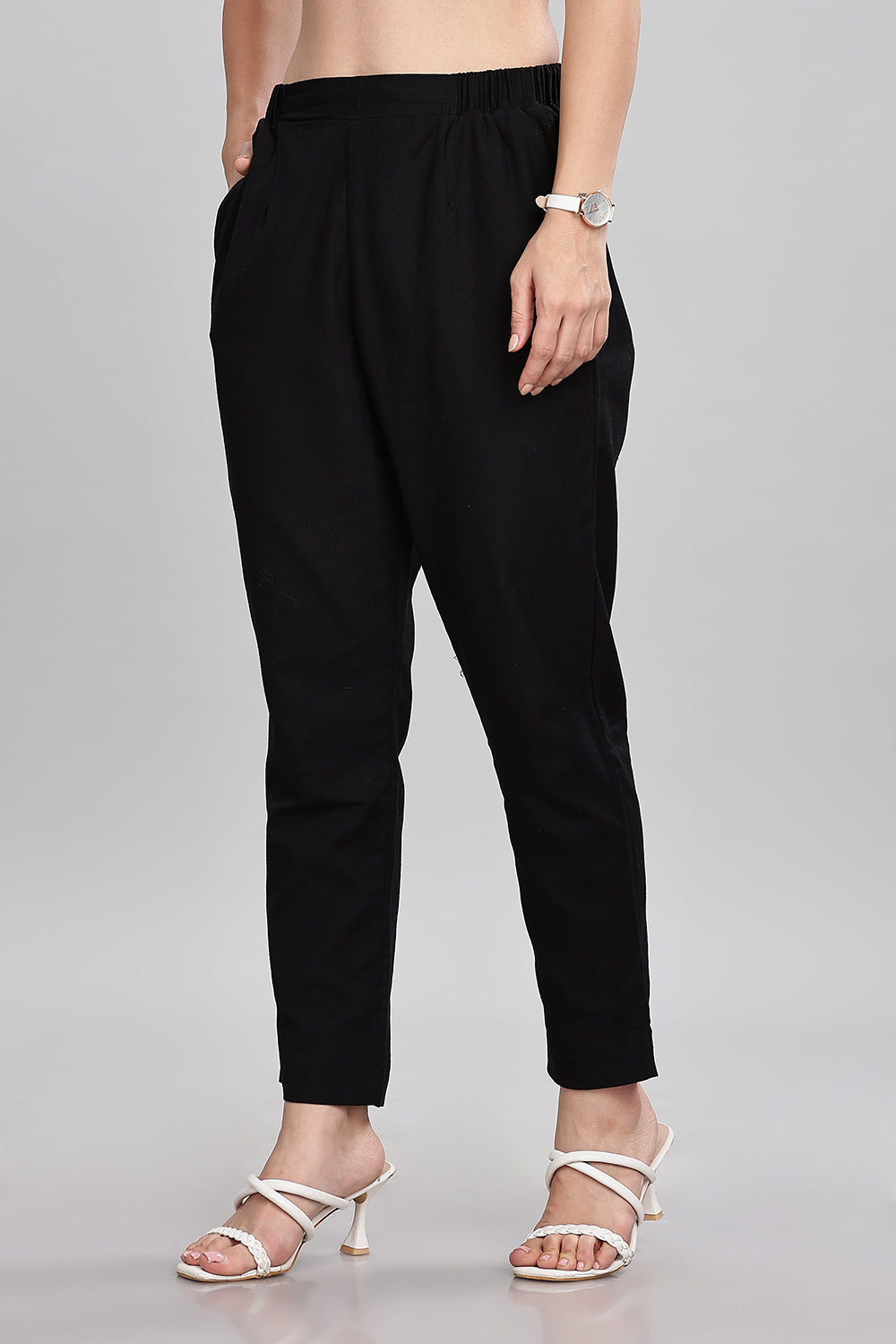 Mythri Women’s Straight Cotton-Blend Pants | Soft Handfeel, Drawstring Waist & Hem Slit - P002