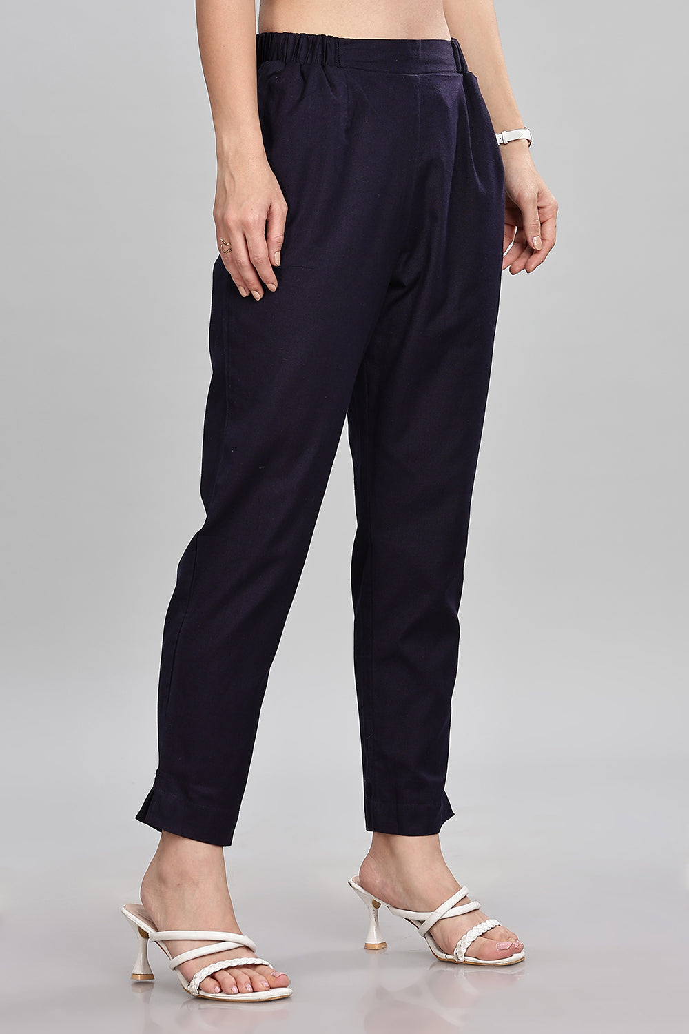 Mythri Women’s Straight Cotton-Blend Pants | Soft Handfeel, Drawstring Waist & Hem Slit - P002