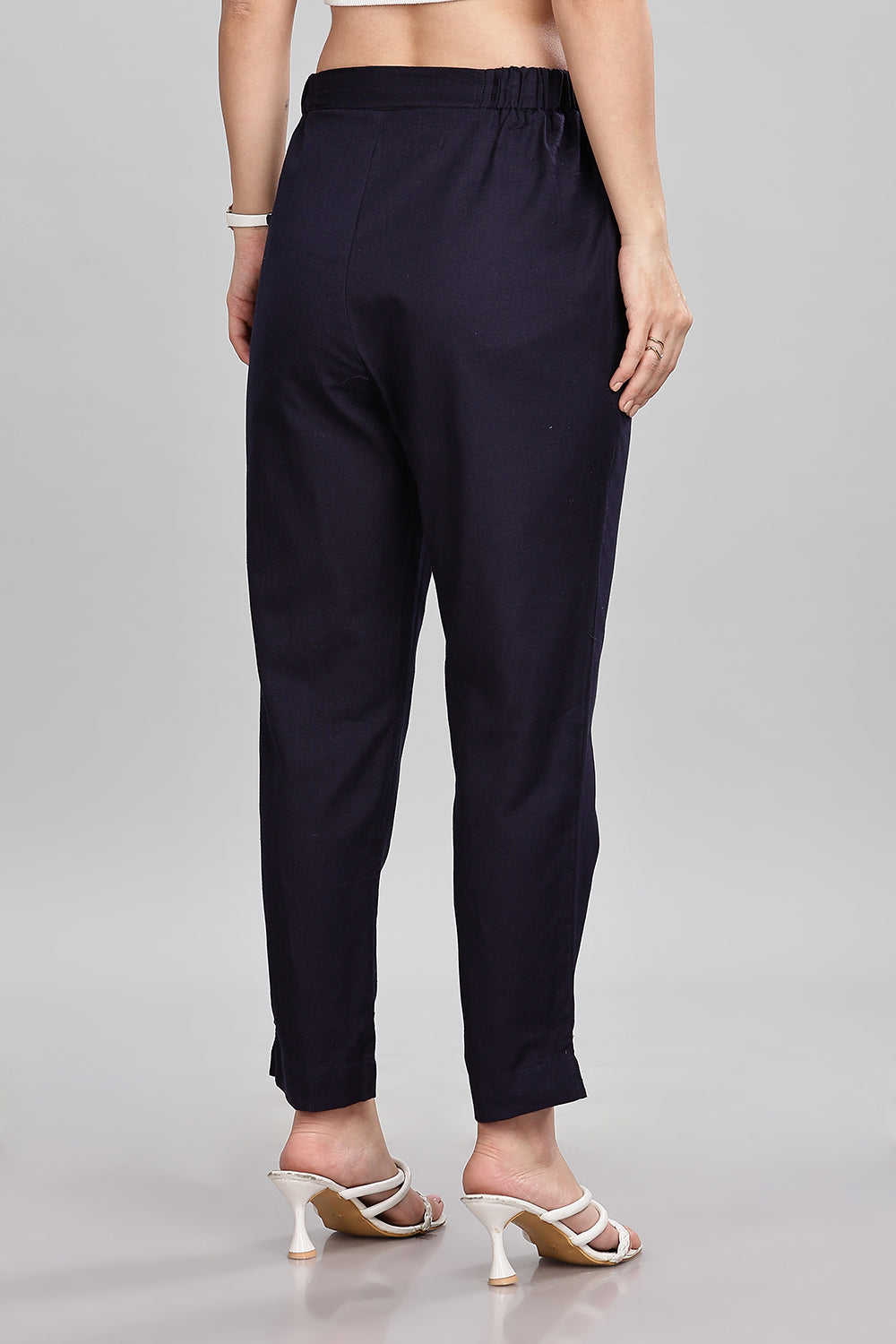 Mythri Women’s Straight Cotton-Blend Pants | Soft Handfeel, Drawstring Waist & Hem Slit - P002