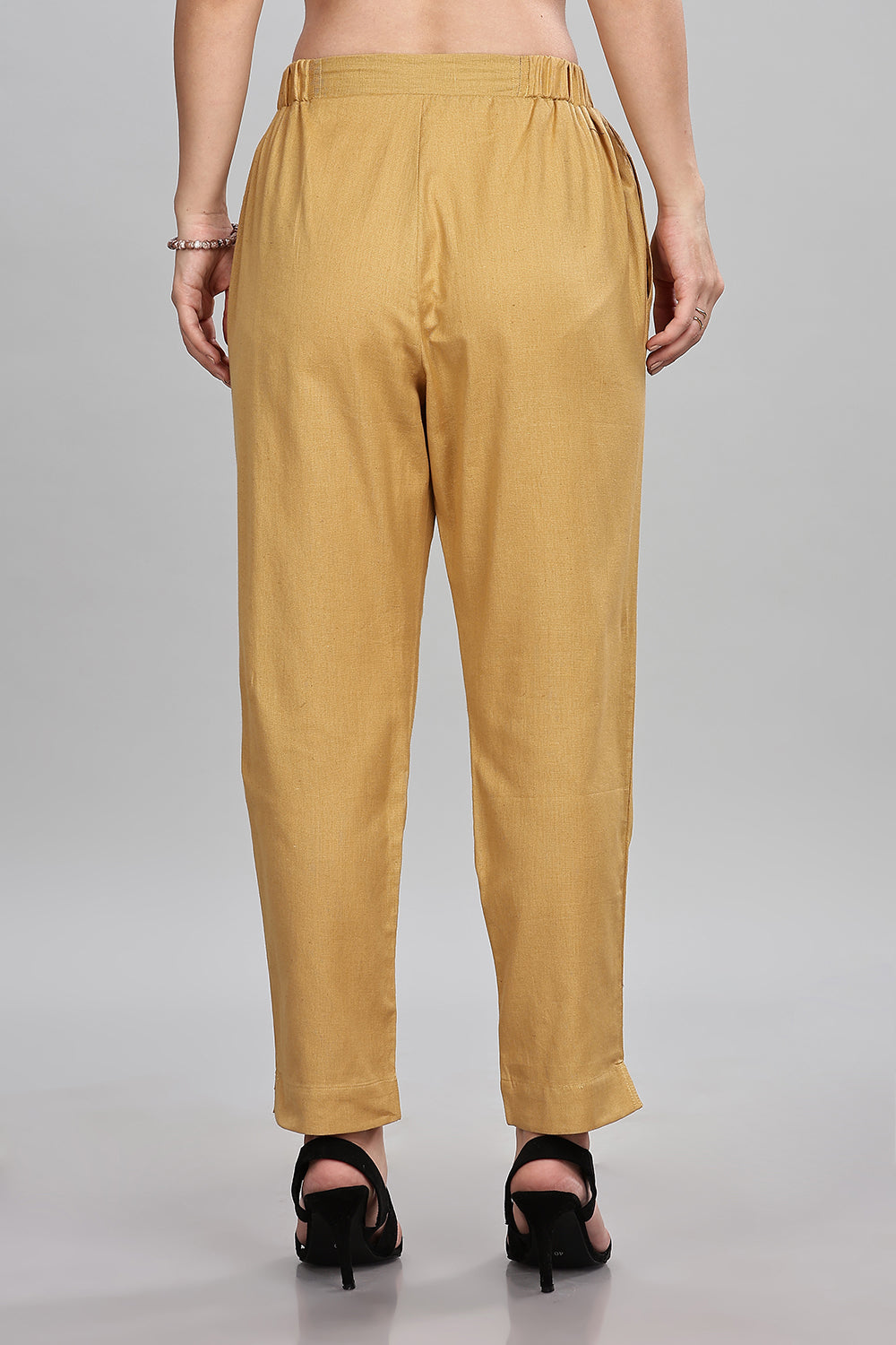 Mythri Women’s Straight Cotton-Blend Pants | Soft Handfeel, Drawstring Waist & Hem Slit - P002