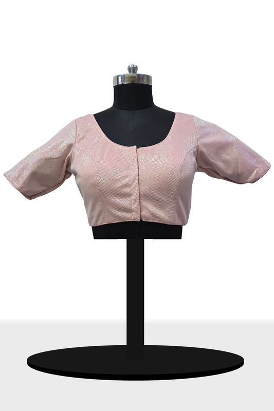 Women’s Blouse Silk Blend Padded Front Open Round Neck Princess Cut Elbow Sleeve Shimmer Saree Blouse - Peach - 1633