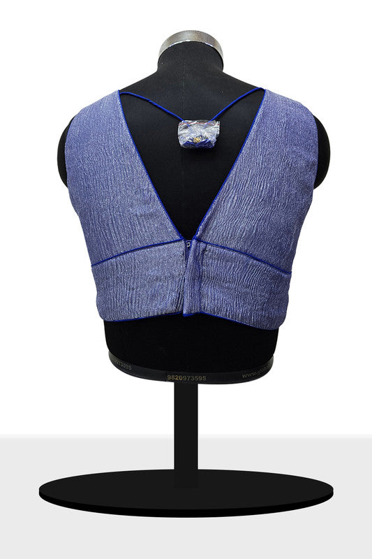 Women’s Blouse Silk Blend Organza Padded Back Open V Neck Princess Cut Sleeveless Saree Blouse with Attachable Sleeves - Royal Blue - 1638