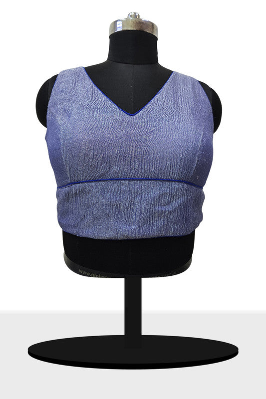 Women’s Blouse Silk Blend Organza Padded Back Open V Neck Princess Cut Sleeveless Saree Blouse with Attachable Sleeves - Royal Blue - 1638