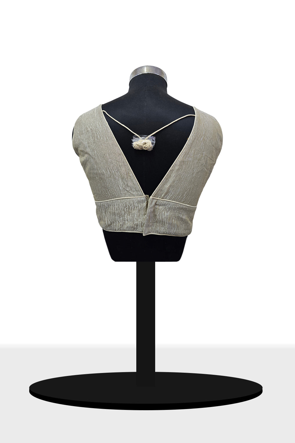 Women’s Blouse Silk Blend Organza Padded Back Open V Neck Princess Cut Sleeveless Saree Blouse with Attachable Sleeves - Beige - 1638