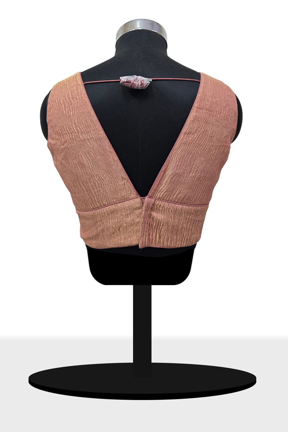 Women’s Blouse Silk Blend Organza Padded Back Open V Neck Princess Cut Sleeveless Saree Blouse with Attachable Sleeves - Pink - 1638