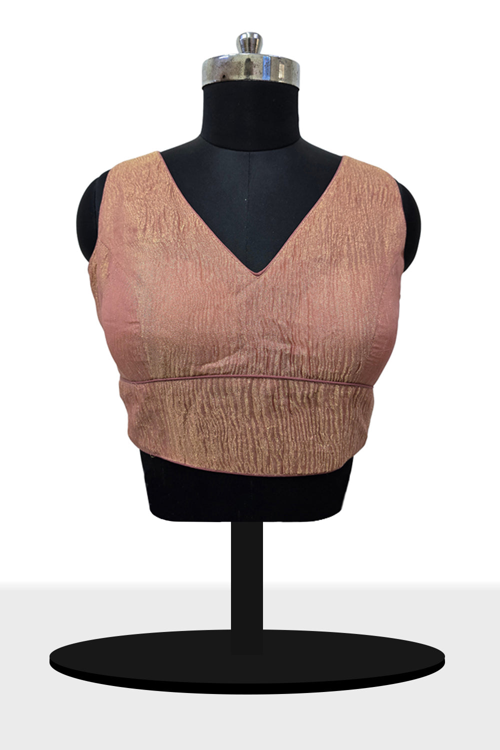 Women’s Blouse Silk Blend Organza Padded Back Open V Neck Princess Cut Sleeveless Saree Blouse with Attachable Sleeves - Pink - 1638