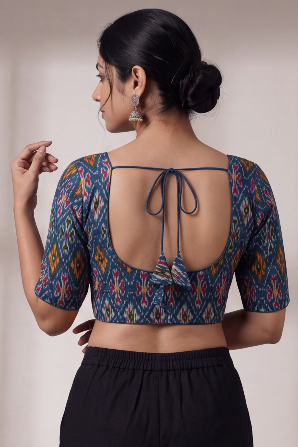 Women's Prints Cotton Blend Saree Blouse with U-neck, Elbow Sleeve and Regular Fit | Ready-to-Wear Saree Blouse for Daily Wear & Festive Wear - 641A