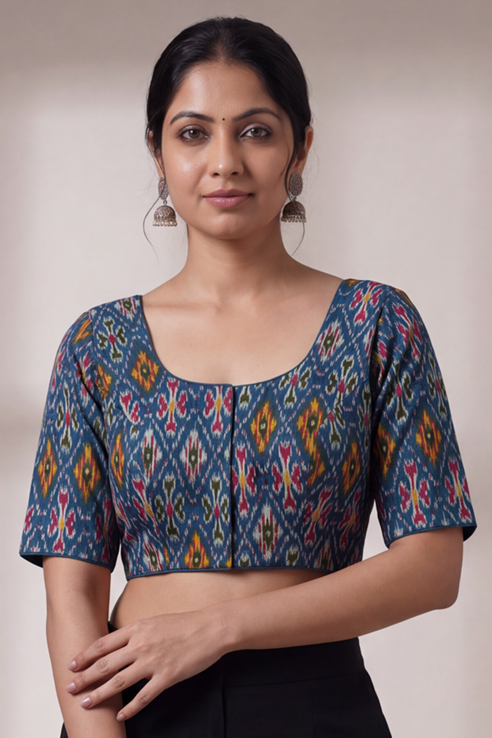 Women's Prints Cotton Blend Saree Blouse with U-neck, Elbow Sleeve and Regular Fit | Ready-to-Wear Saree Blouse for Daily Wear & Festive Wear - 641A