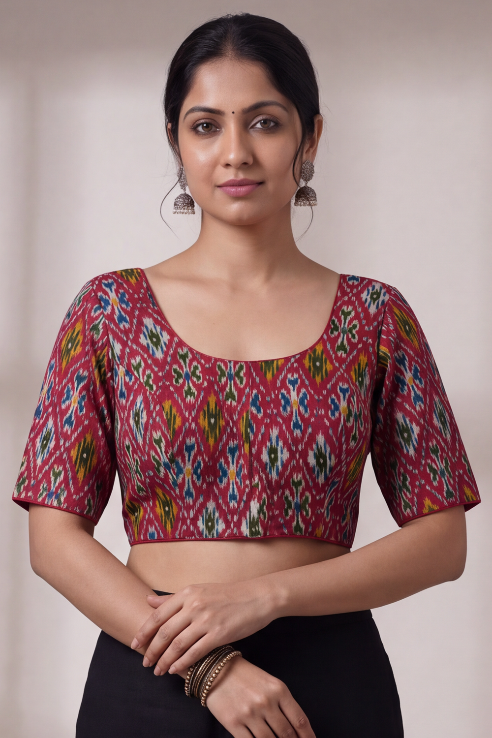 Women's Prints Cotton Blend Saree Blouse with U-neck, Elbow Sleeve and Regular Fit | Ready-to-Wear Saree Blouse for Daily Wear & Festive Wear - 641A