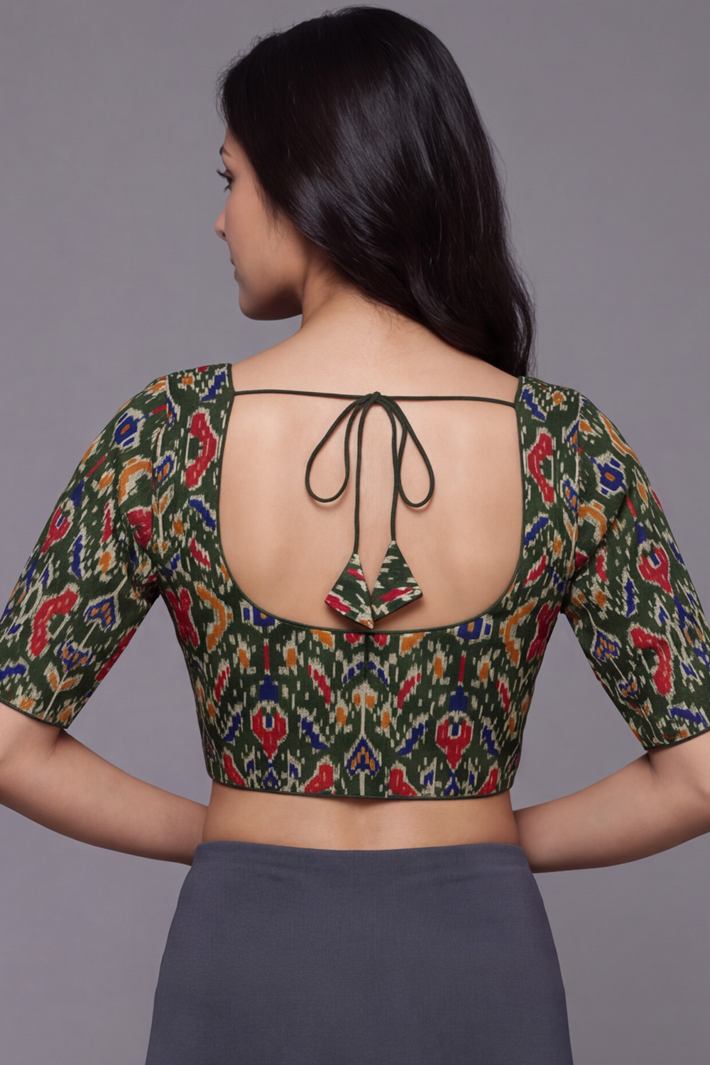 Women's Prints Cotton Blend Saree Blouse with U-neck, Elbow Sleeve and Regular Fit | Ready-to-Wear Saree Blouse for Daily Wear & Festive Wear - 641B