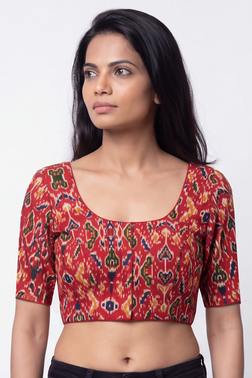 Women's Prints Cotton Blend Saree Blouse with U-neck, Elbow Sleeve and Regular Fit | Ready-to-Wear Saree Blouse for Daily Wear & Festive Wear - 641C