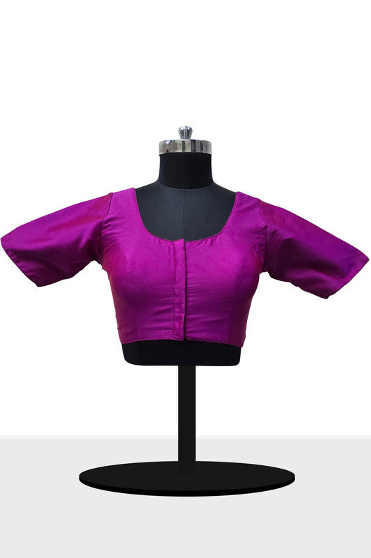 Women’s Blouse Silk Blend Padded Front Open Round Neck Princess Cut Elbow Sleeve Solid Saree Blouse with Round Back - Rani - 4050