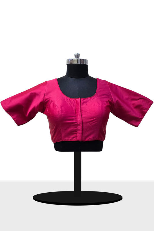 Women’s Blouse Silk Blend Padded Front Open Round Neck Princess Cut Elbow Sleeve Solid Saree Blouse with Round Back - Pink - 4050