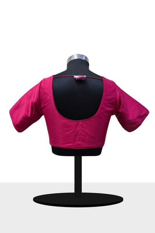 Women’s Blouse Silk Blend Padded Front Open Round Neck Princess Cut Elbow Sleeve Solid Saree Blouse with Round Back - Pink - 4050