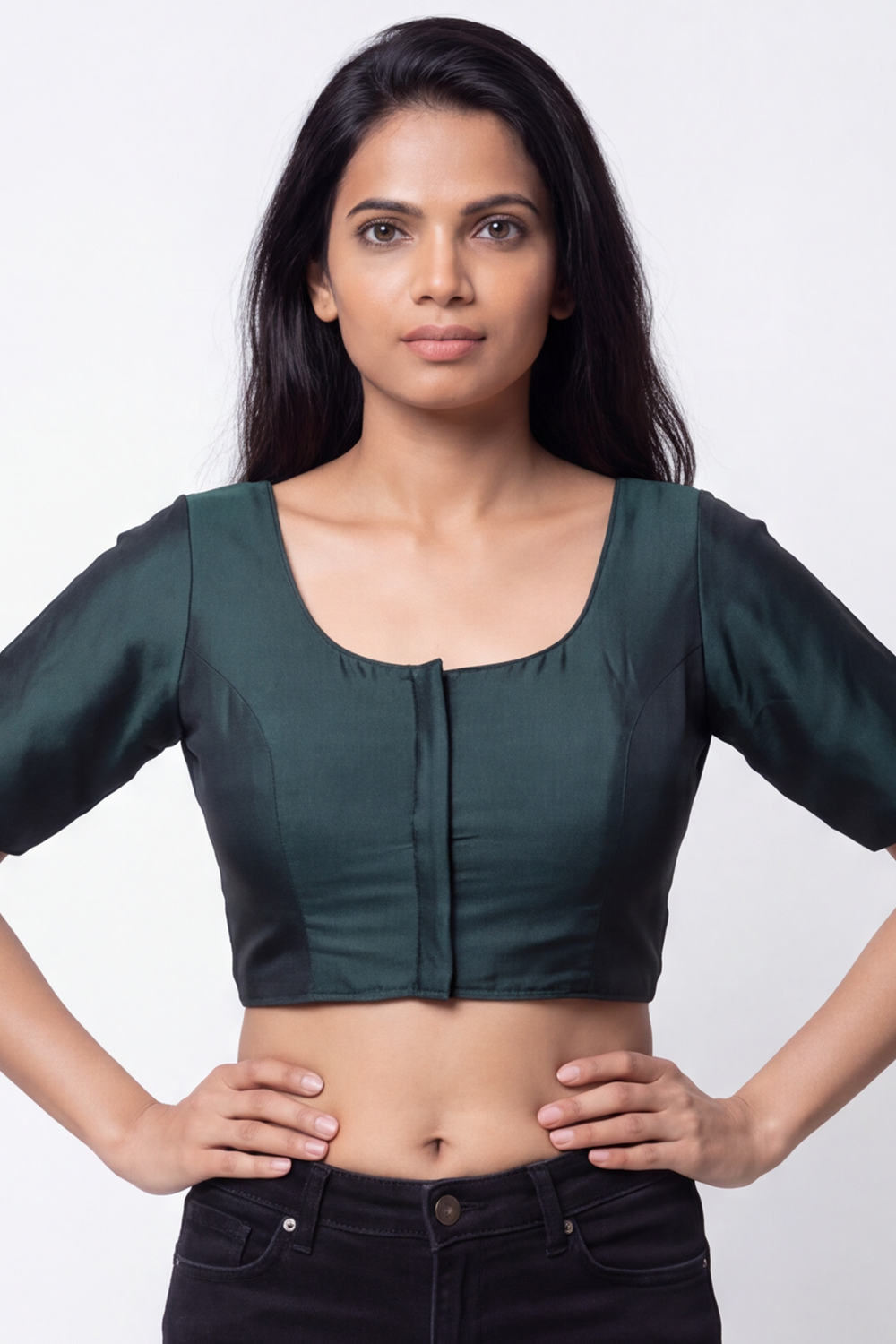 Women's Solid Art Silk Saree Blouse with U-neck, Elbow Sleeve and Regular Fit | Ready-to-Wear Saree Blouse for Daily Wear & Festive Wear - 4050