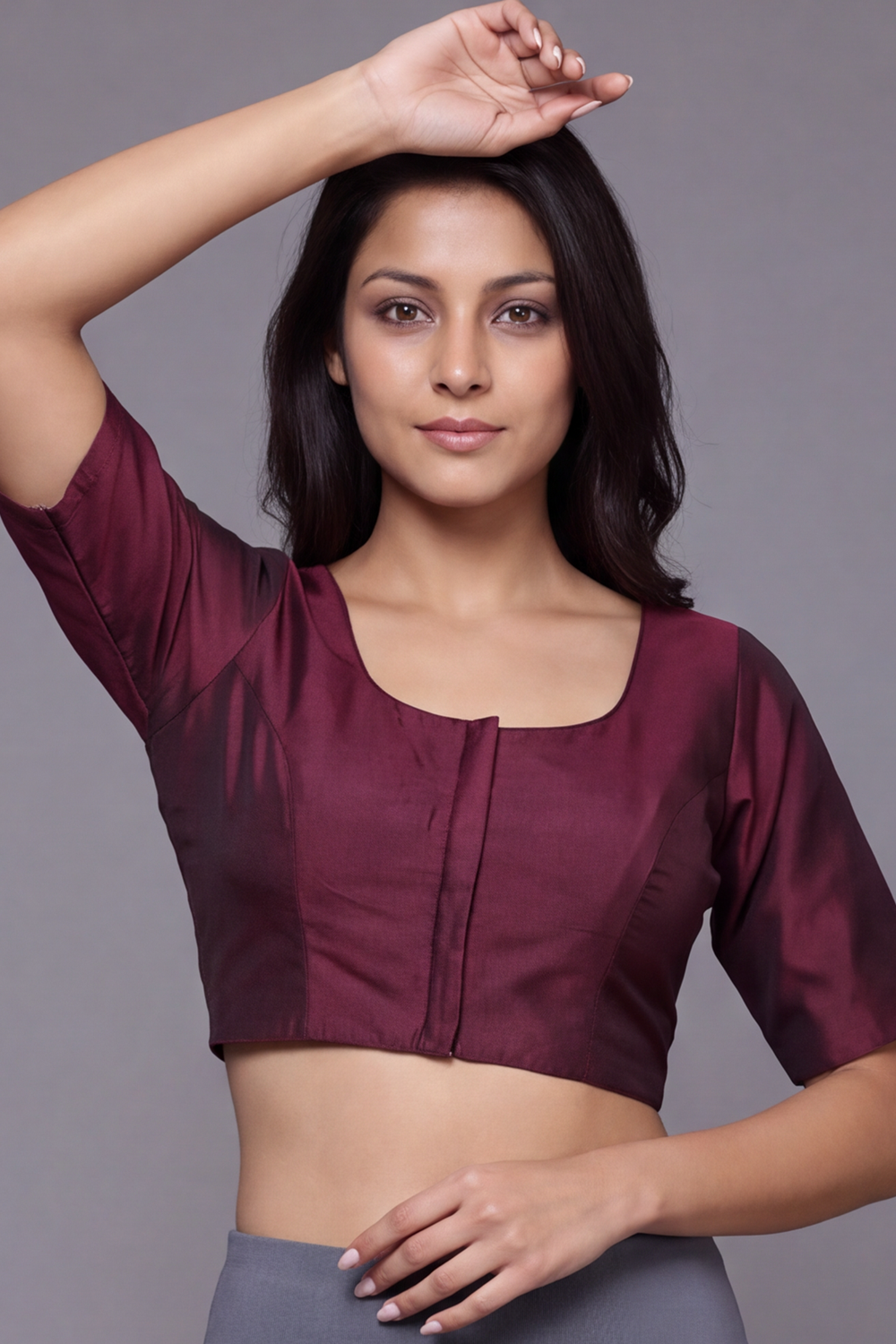 Women's Solid Art Silk Saree Blouse with U-neck, Elbow Sleeve and Regular Fit | Ready-to-Wear Saree Blouse for Daily Wear & Festive Wear - 4050