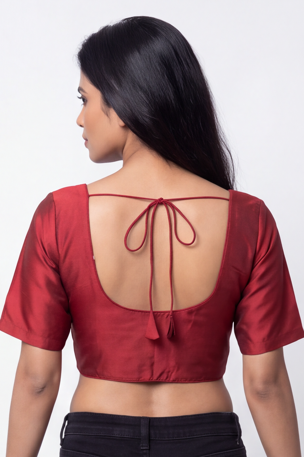 Women's Solid Art Silk Saree Blouse with U-neck, Elbow Sleeve and Regular Fit | Ready-to-Wear Saree Blouse for Daily Wear & Festive Wear - 4050