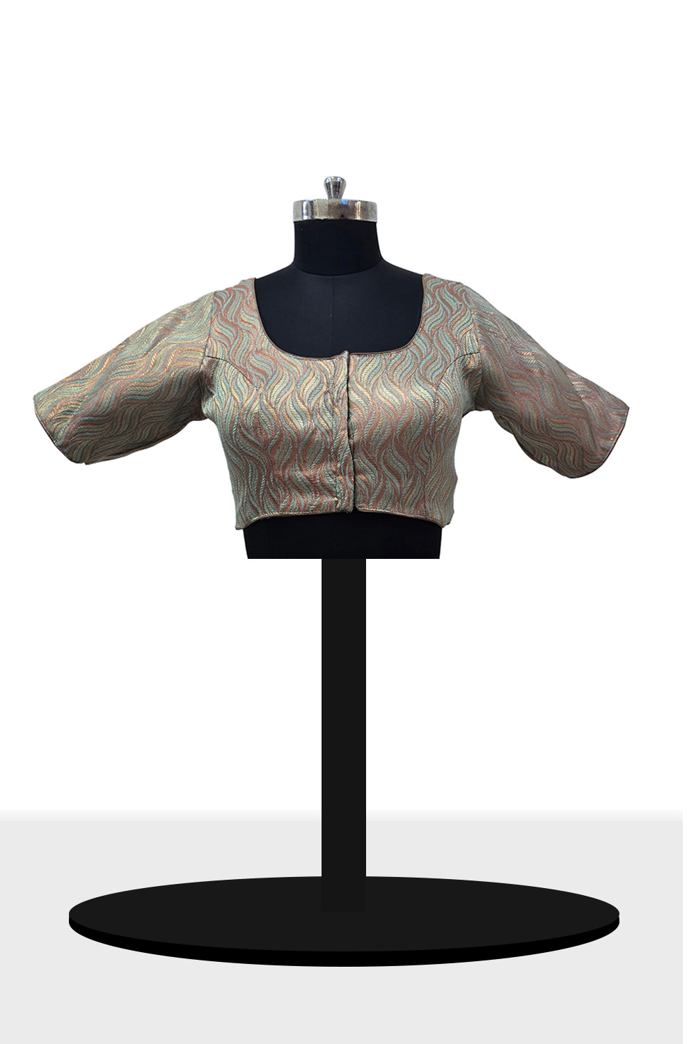 Women’s Blouse Art Silk Padded Front Open Round Neck Princess Cut Elbow Sleeve Saree Blouse with Round Back - Light Brown- 4189