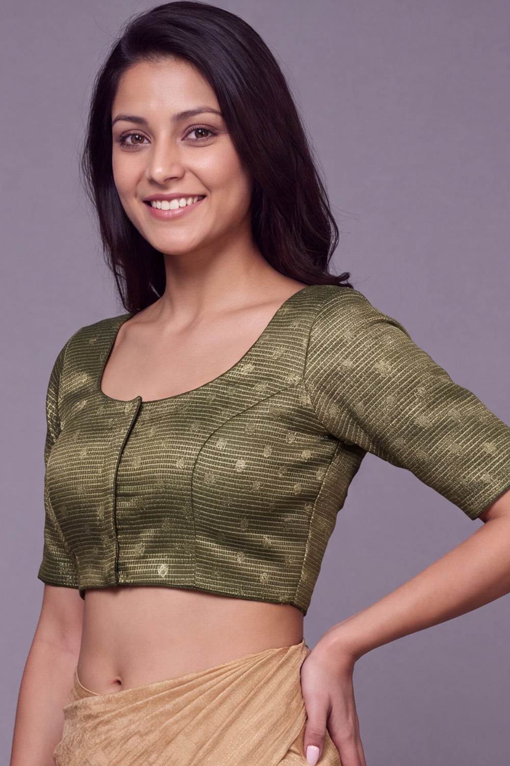 Women's Prints Art Silk Saree Blouse with Round Neck, Elbow Sleeve and Regular Fit | Ready-to-Wear Saree Blouse for Daily Wear & Festive Wear - 4303