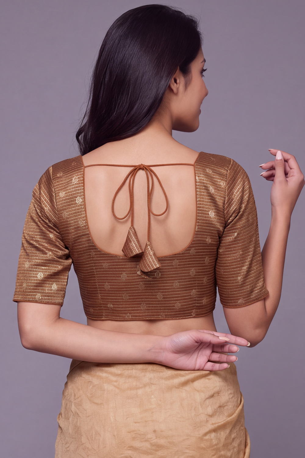 Women's Prints Art Silk Saree Blouse with Round Neck, Elbow Sleeve and Regular Fit | Ready-to-Wear Saree Blouse for Daily Wear & Festive Wear - 4303