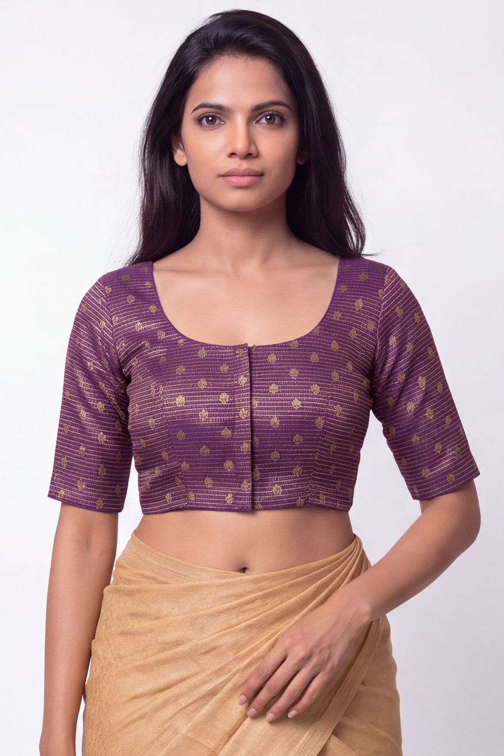 Women's Prints Art Silk Saree Blouse with Round Neck, Elbow Sleeve and Regular Fit | Ready-to-Wear Saree Blouse for Daily Wear & Festive Wear - 4303