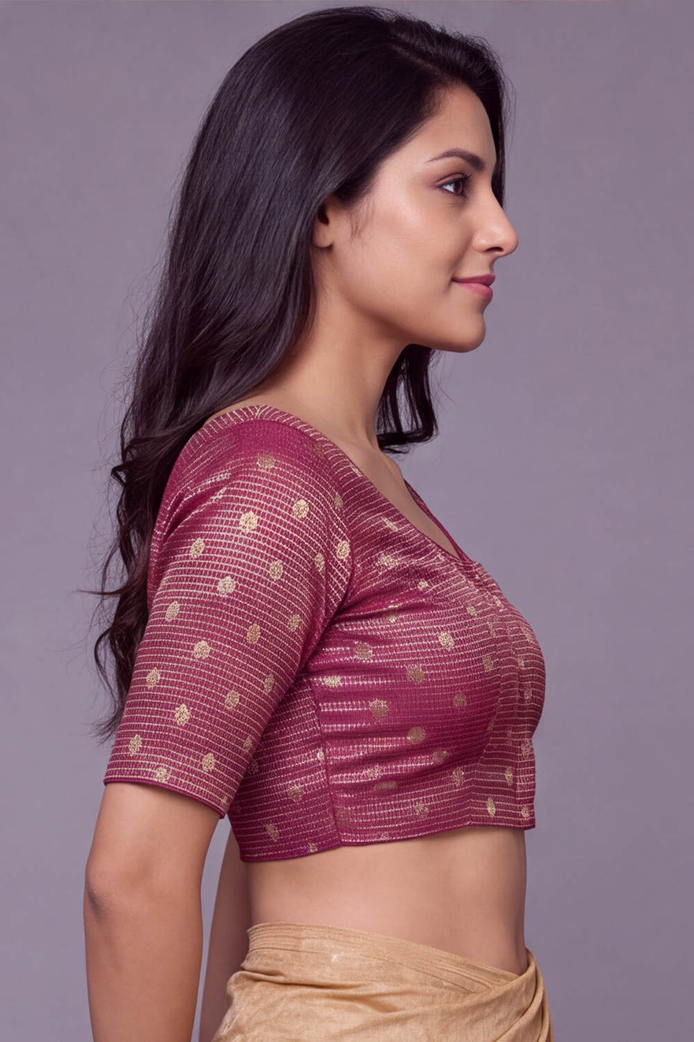 Women's Prints Art Silk Saree Blouse with Round Neck, Elbow Sleeve and Regular Fit | Ready-to-Wear Saree Blouse for Daily Wear & Festive Wear - 4303