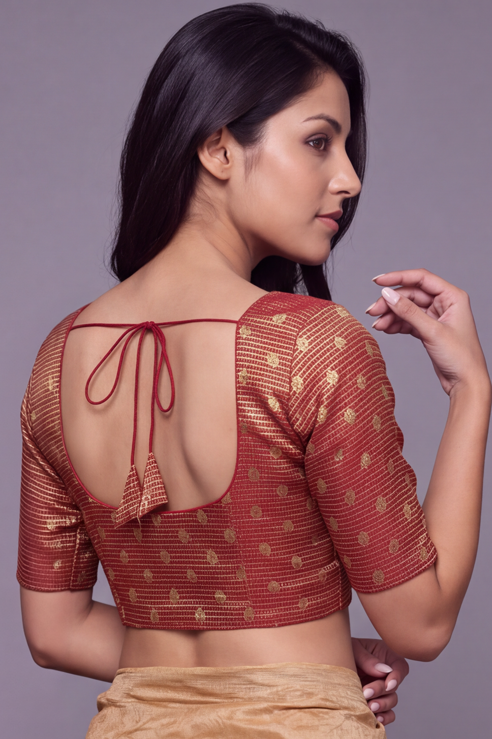 Women's Prints Art Silk Saree Blouse with Round Neck, Elbow Sleeve and Regular Fit | Ready-to-Wear Saree Blouse for Daily Wear & Festive Wear - 4303