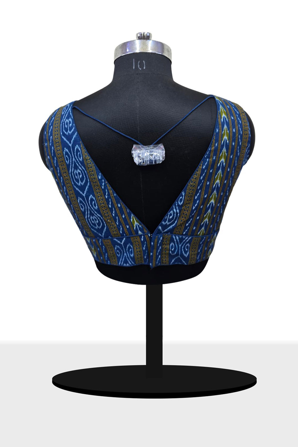 Women’s Blouse Cotton Blend Printed Padded Back Open V Neck Princess Cut Elbow Sleeve Saree Blouse with Deep V Back - Blue - 4312