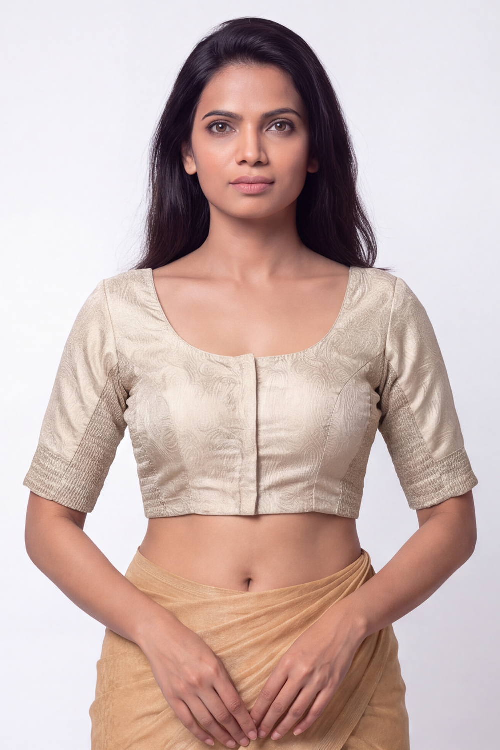 Women's Prints Cotton Blend Saree Blouse with Round Neck, Elbow Sleeve and Regular Fit | Ready-to-Wear Saree Blouse for Daily Wear & Festive Wear - 4467