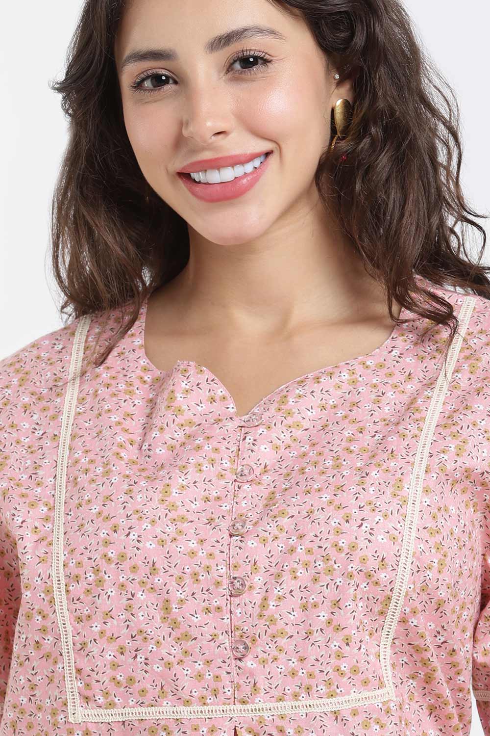 Naidu Hall Printed Cotton Nighty for Women – A-Line Full Length Sleepwear with Lace Yoke & Inverted Pleat | Comfortable Daily Wear Nighty
 - N138
