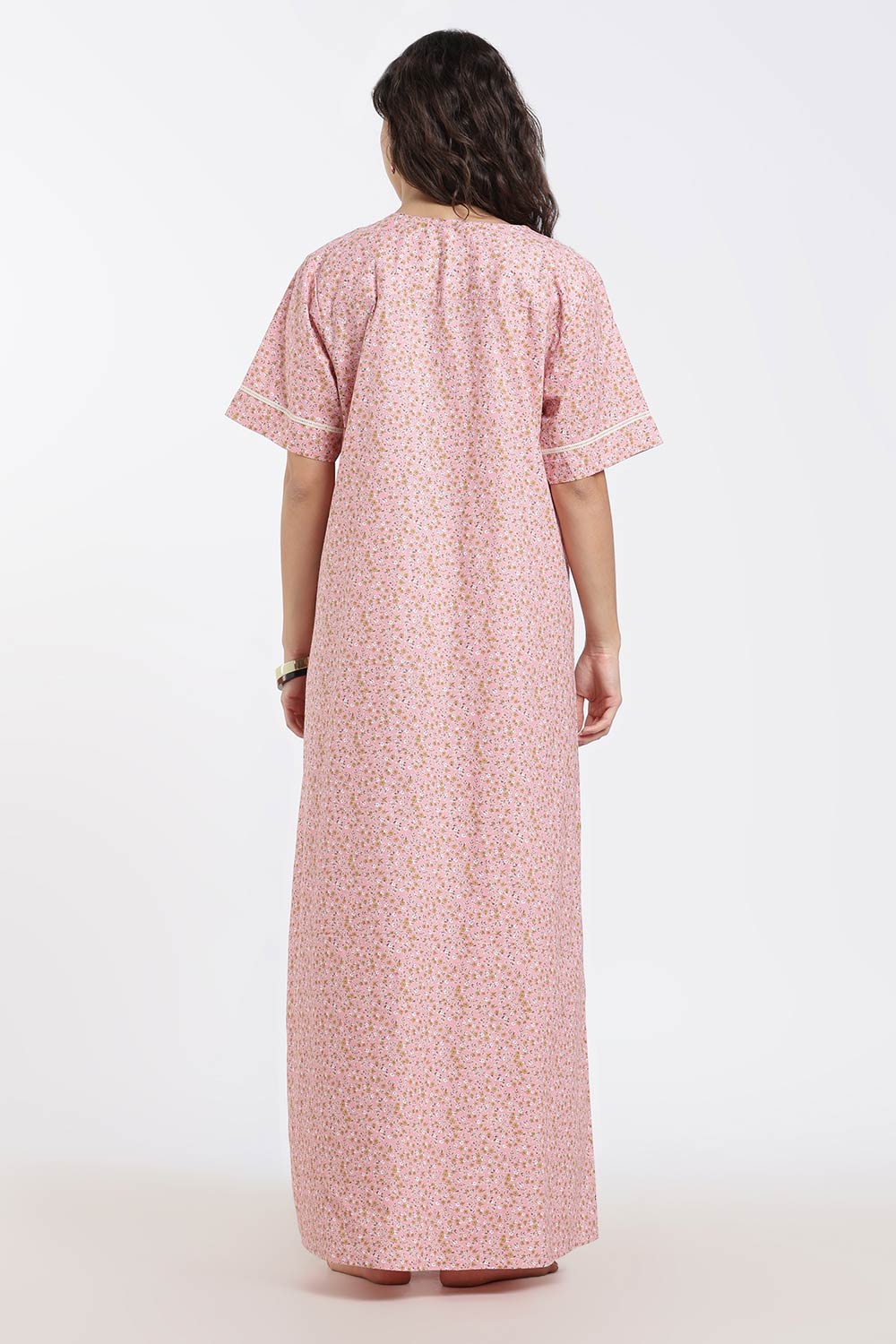 Naidu Hall Printed Cotton Nighty for Women – A-Line Full Length Sleepwear with Lace Yoke & Inverted Pleat | Comfortable Daily Wear Nighty
 - N138