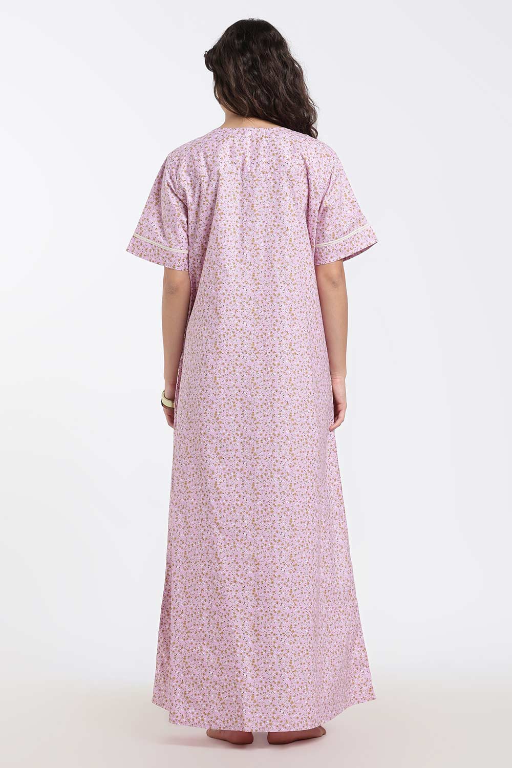 Naidu Hall Printed Cotton Nighty for Women – A-Line Full Length Sleepwear with Lace Yoke & Inverted Pleat | Comfortable Daily Wear Nighty
 - N138