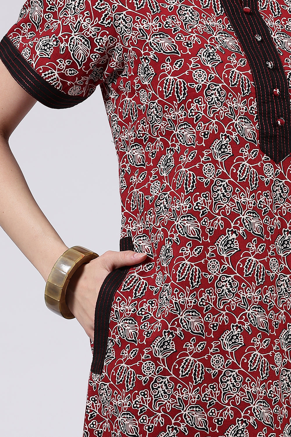 Naidu Hall Women’s Printed Cotton Full Length Nighty with Mandarin Collar and V Neckline
 - NA66